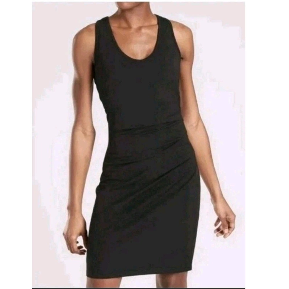 Athleta Black Ruched Tank Dress Sleeveless Scoop Neck‎ Cotton Modal Blend Medium